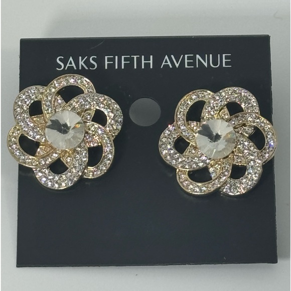 Saks Fifth Ave Gold Tone Flower Crystal Post - Picture 2 of 7